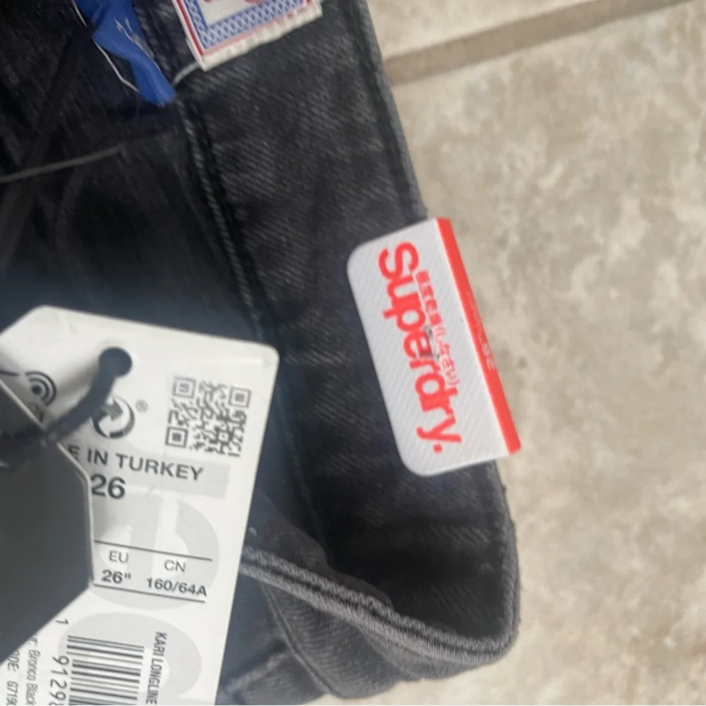 NWT Superdry Cut Off Denim Jean Kari‎ Longline Shorts 26 Coastline Black shorts